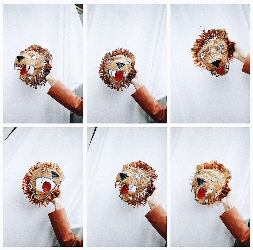 This is a shop, mask, lion, unique, interior, africa, beads, wall, handmade
